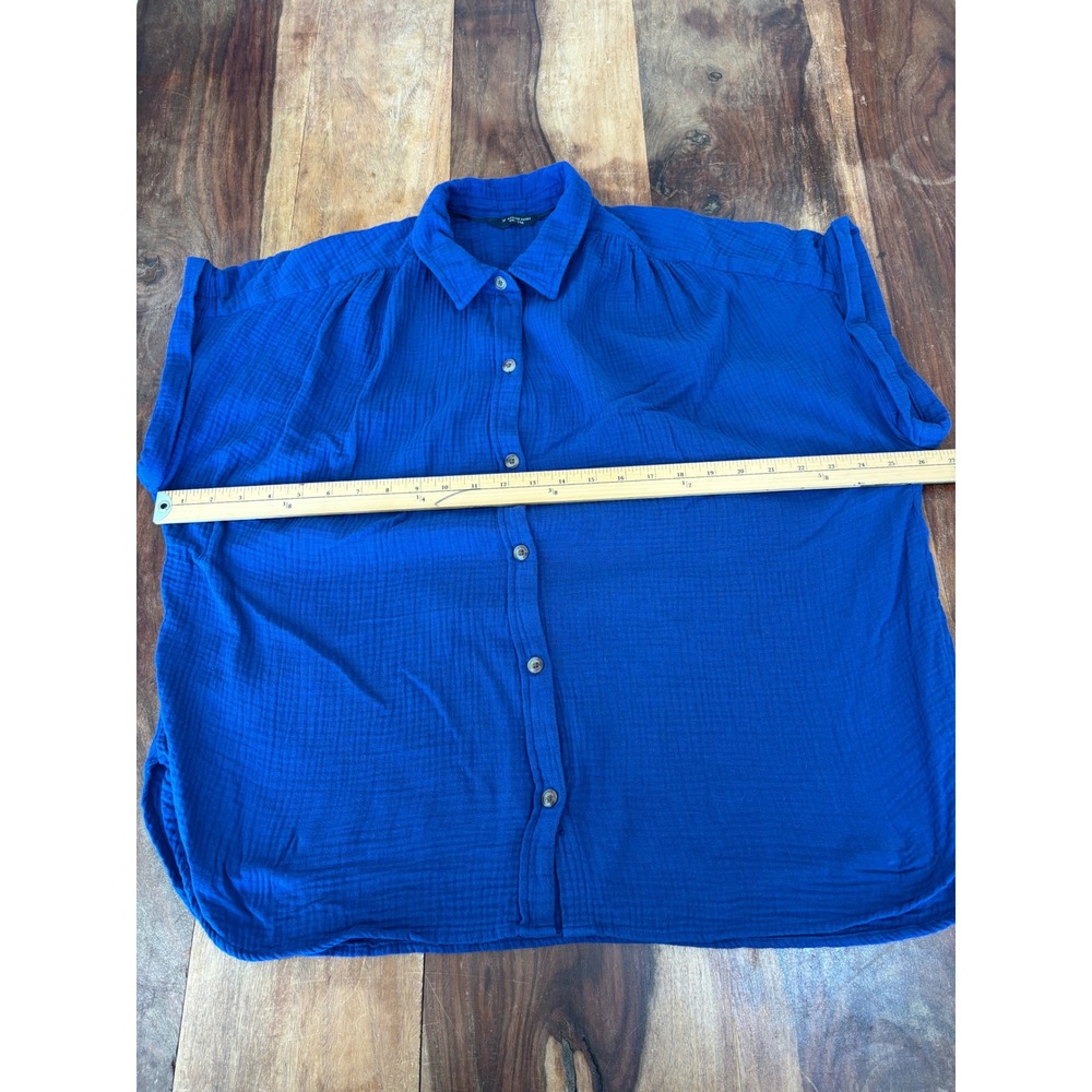 DENVER HAYES button down shirt women xxl royal blue double gauze cotton top